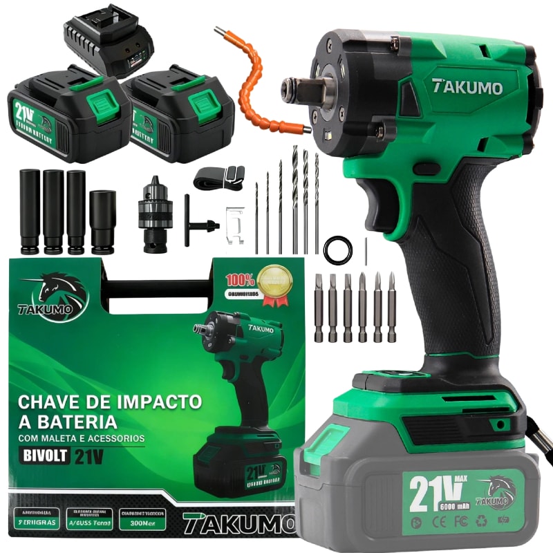 Imagem do Chave De Impacto 21v Brushless Com 2 Baterias Sem Escova