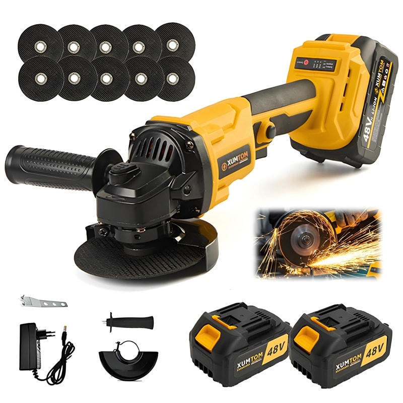 Imagem do Esmerilhadeira Lixadeira Angular Brushless Portatil 110 220v 2 Baterias De 48v 10 Laminas De Serra