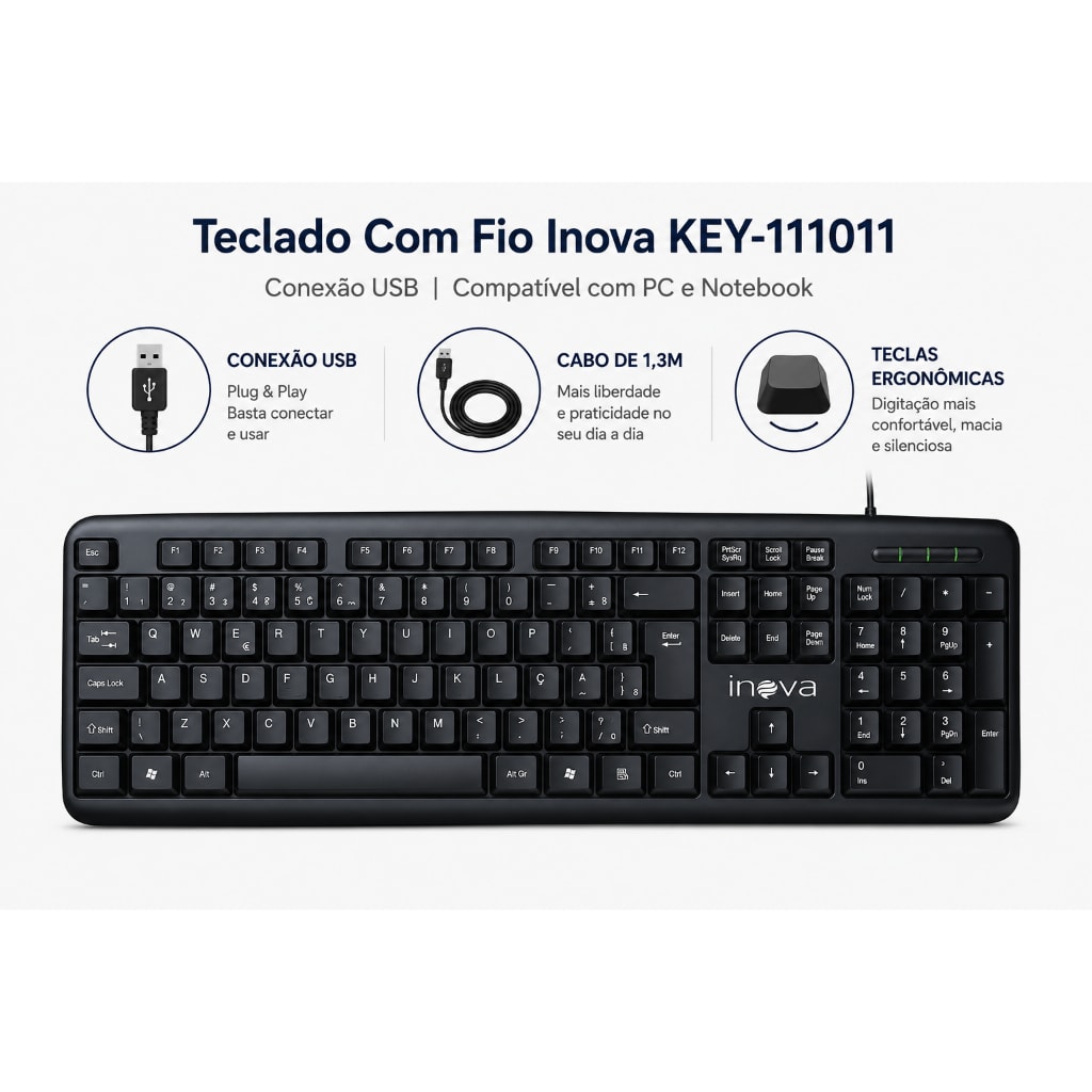 Imagem do Teclado Com Fio Inova Key 111011 Conexao Usb Compativel Pc Desktop Notebook