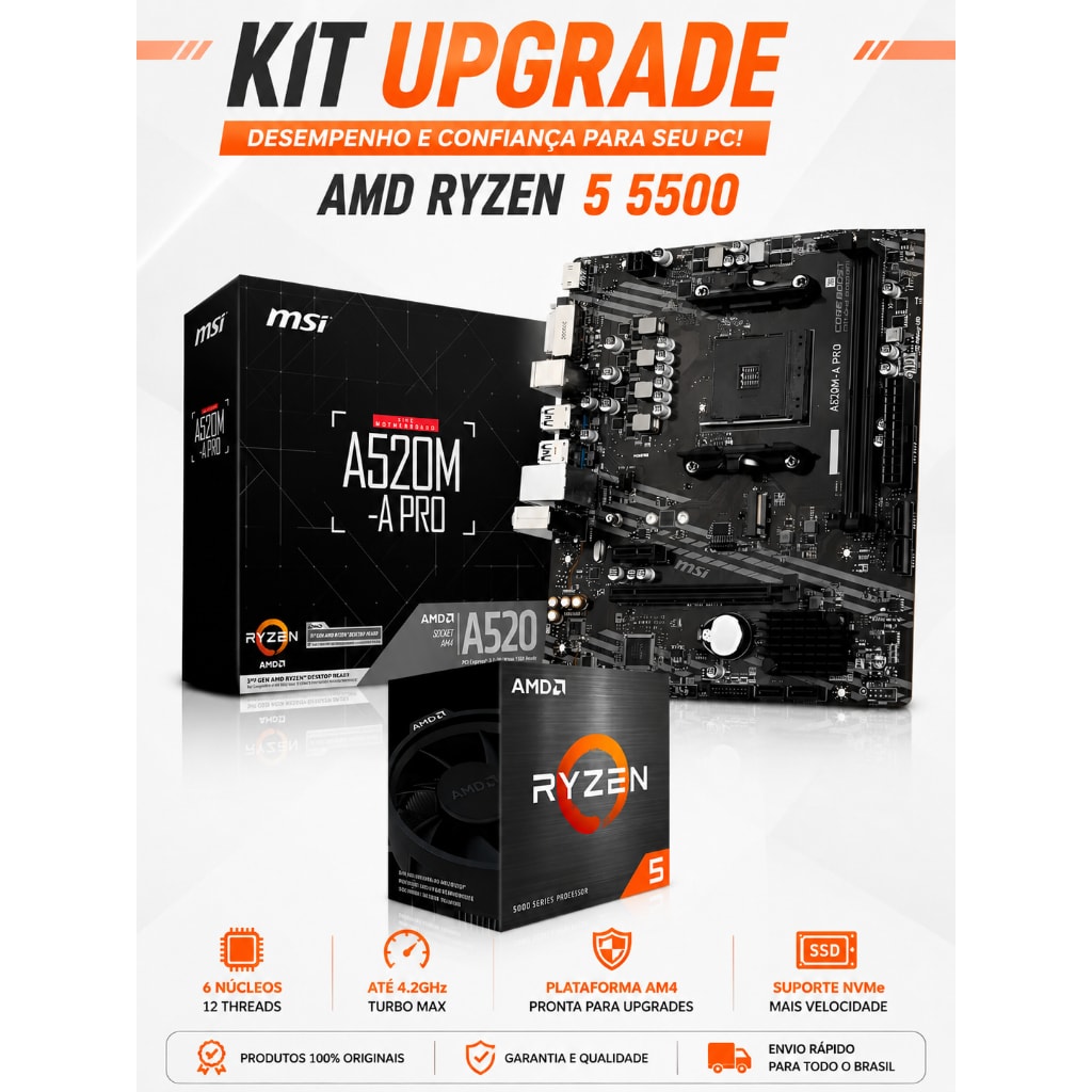 Imagem do Kit Upgrade Amd Ryzen 5 5500 Placa Mae Msi A520m A Am4