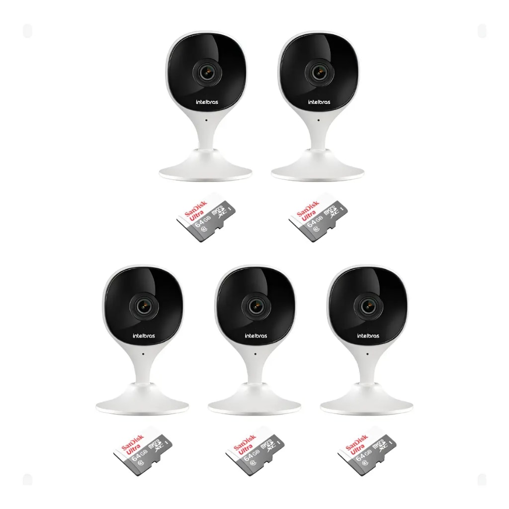 Imagem do Kit 5 Camera Wifi Imx Mibo Full Hd Intelbras Branca C Cartao 64gb