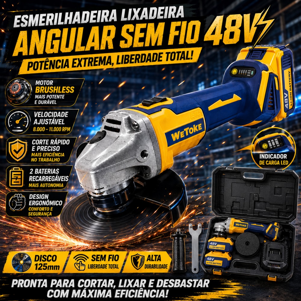 Imagem do Esmerilhadeira Lixadeira Angular 48v Brushless 2 Baterias