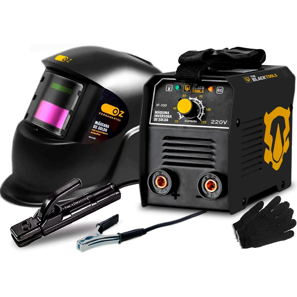 Imagem do Maquina Inversora Solda Mma Tig 120a 220v The Black Tools Mascara E Luva