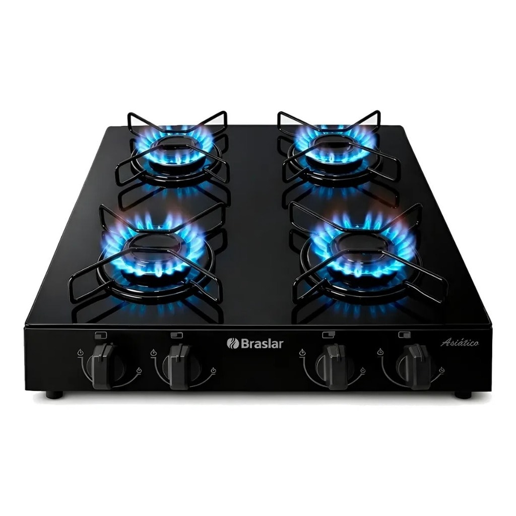 Imagem do Fogao Cooktop Asiatico Mesa De Vidro 4 Bocas Braslar Preto