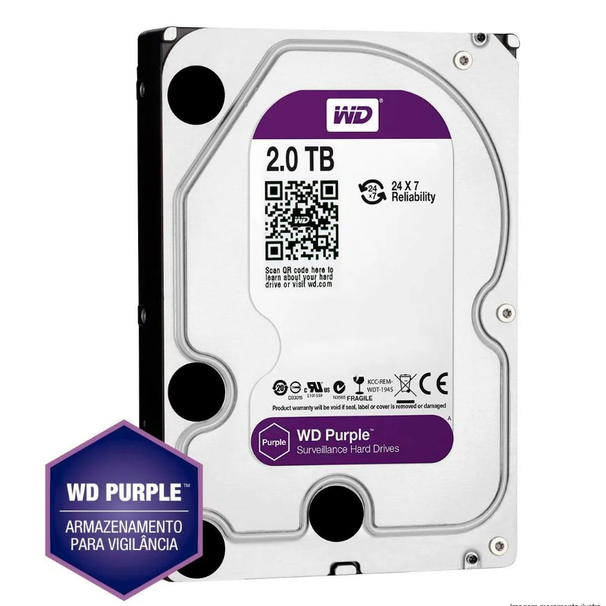 Imagem do Hd Western Digital 2tb Wd Purple Surveillance Sata 64mb Cache Wd23purz