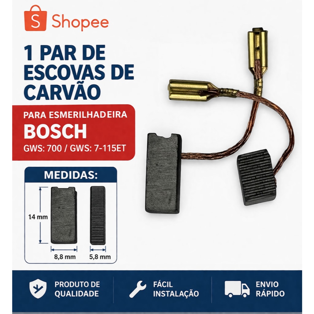 Imagem do Escova De Carvao Bosch Gws 700 Gws 7 115et 1 Par 14x8 8x5 8mm Ecografite