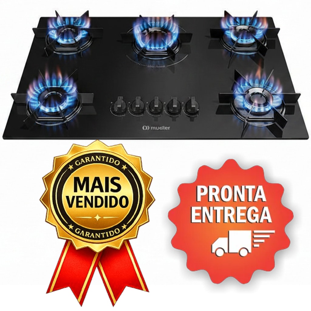 Imagem do Cooktop Mueller 5 Bocas Com Ultra Chama Mesa De Vidro E Acendimento Superautomatico