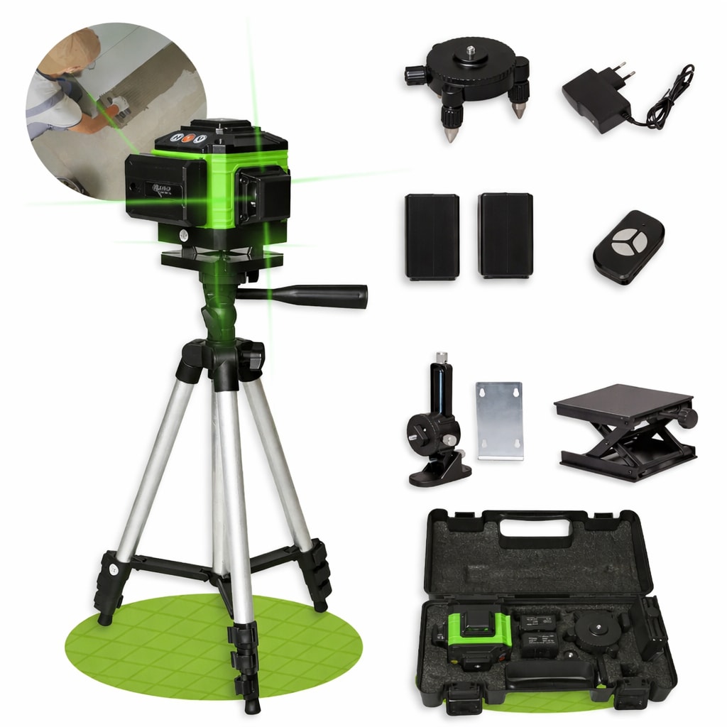 Imagem do Kit Nivel A Laser Verde 12 Linhas Esquadro Suporte Tripe
