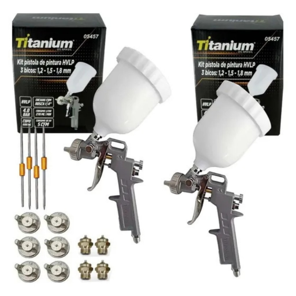 Imagem do Kit 2 Pistolas Pintura Hvlp Profissional Automotiva Gravidade 3 Bicos 600ml