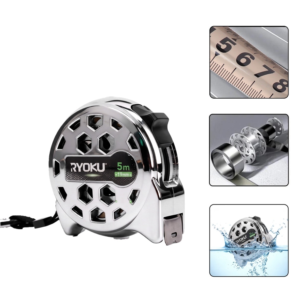 Imagem do Trena Fita Metrica 5m 19mm Aco Inox Retratil Prova D Agua Ryoku