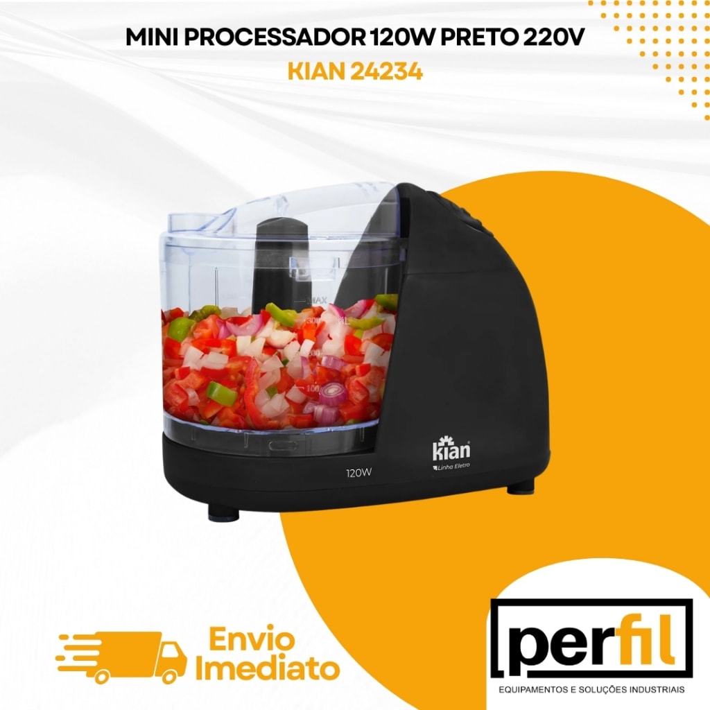 Imagem do Mini Processador 120w 220v Kian Preto Triturador Eletrico Compacto Cozinha