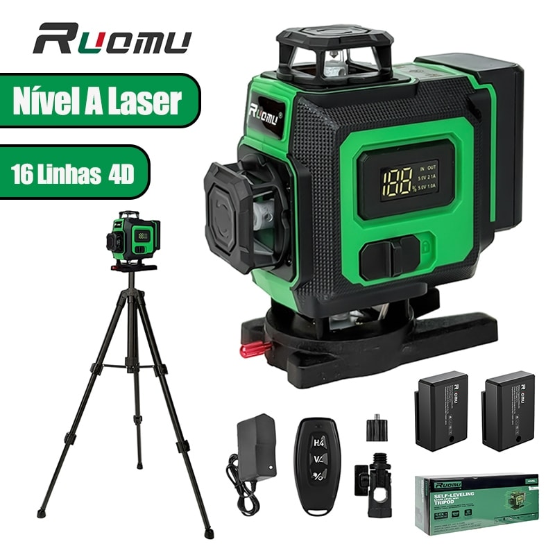 Imagem do Nivel A Laser Com Tripe 16 Linhas Verde Nivel A Laser 30m 2 Baterias Laser Level