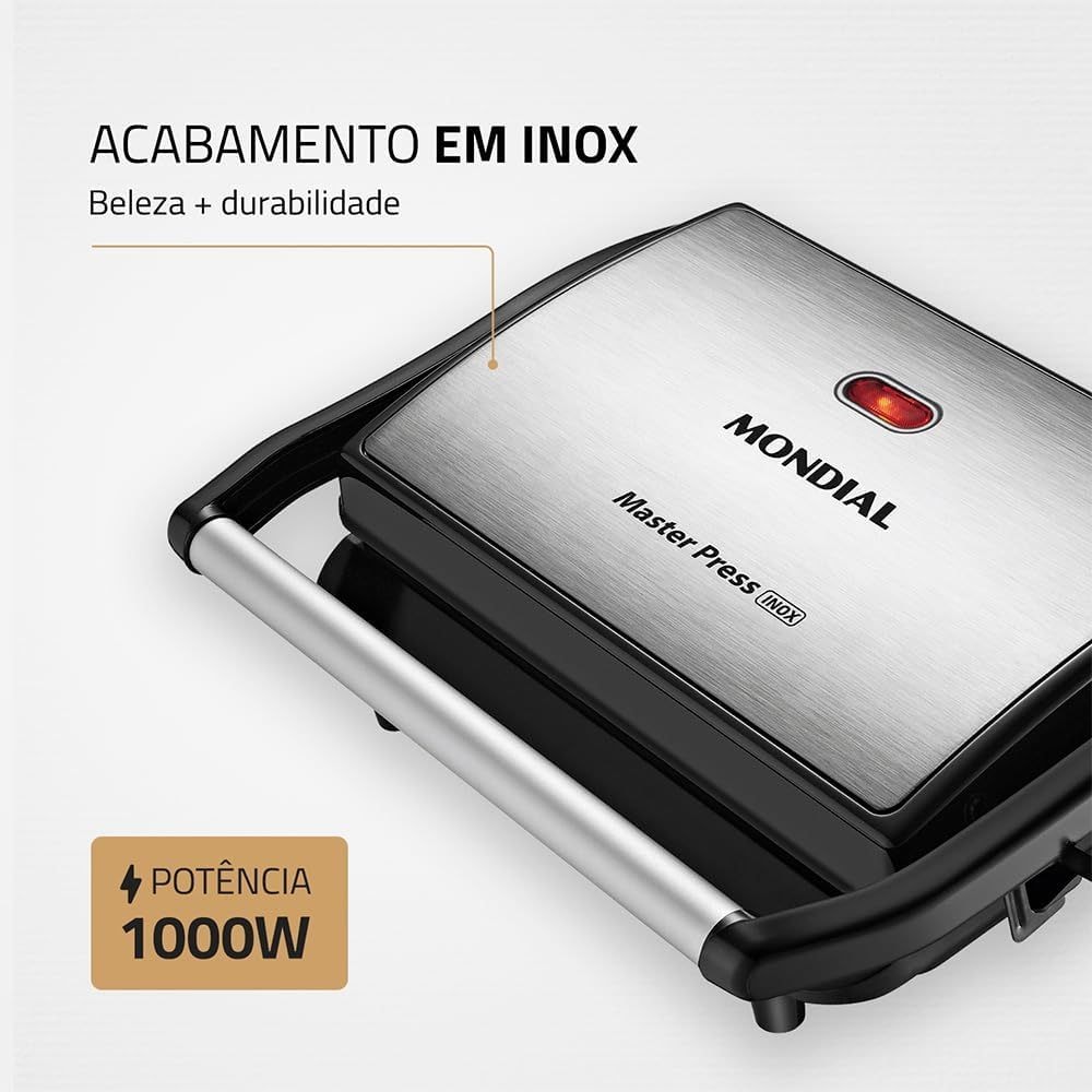 Imagem do Grill Mondial Pg 01 Master Press 2 Em 1 Retangular 1000w Antiaderente