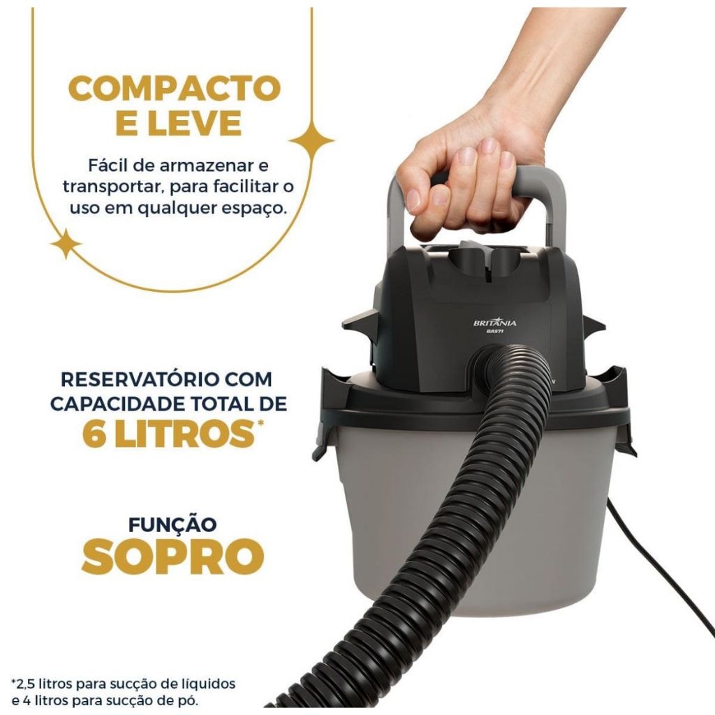 Imagem do Aspirador De Po E Agua Britania 6l 1500w Bas71 Cinza