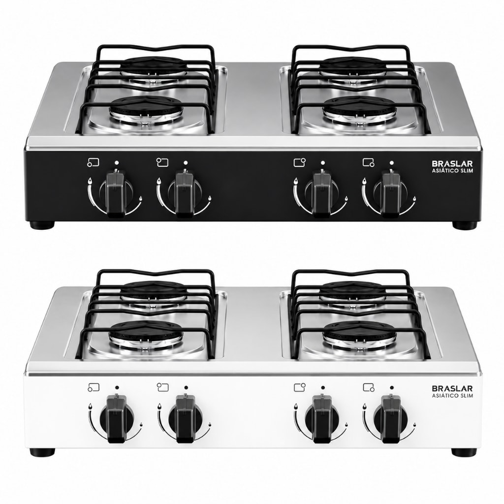 Imagem do Fogao Cooktop De Mesa 4 Bocas Gas Portatil Braslar Inox Preto E Branco