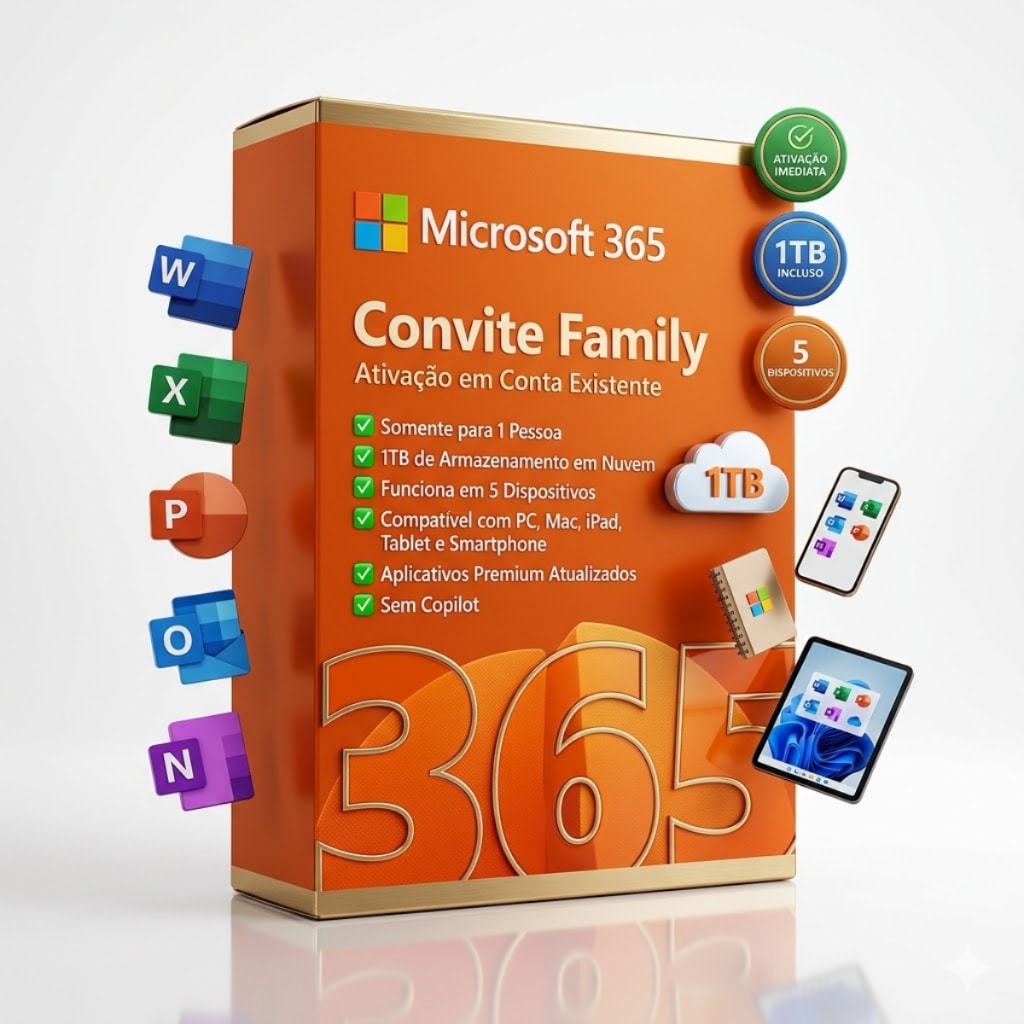 Imagem do Microsoft Office 365 Convite Family 2026 Ipad Tablet Pc Mac 1tb 1 Usuario Assinatura Anual