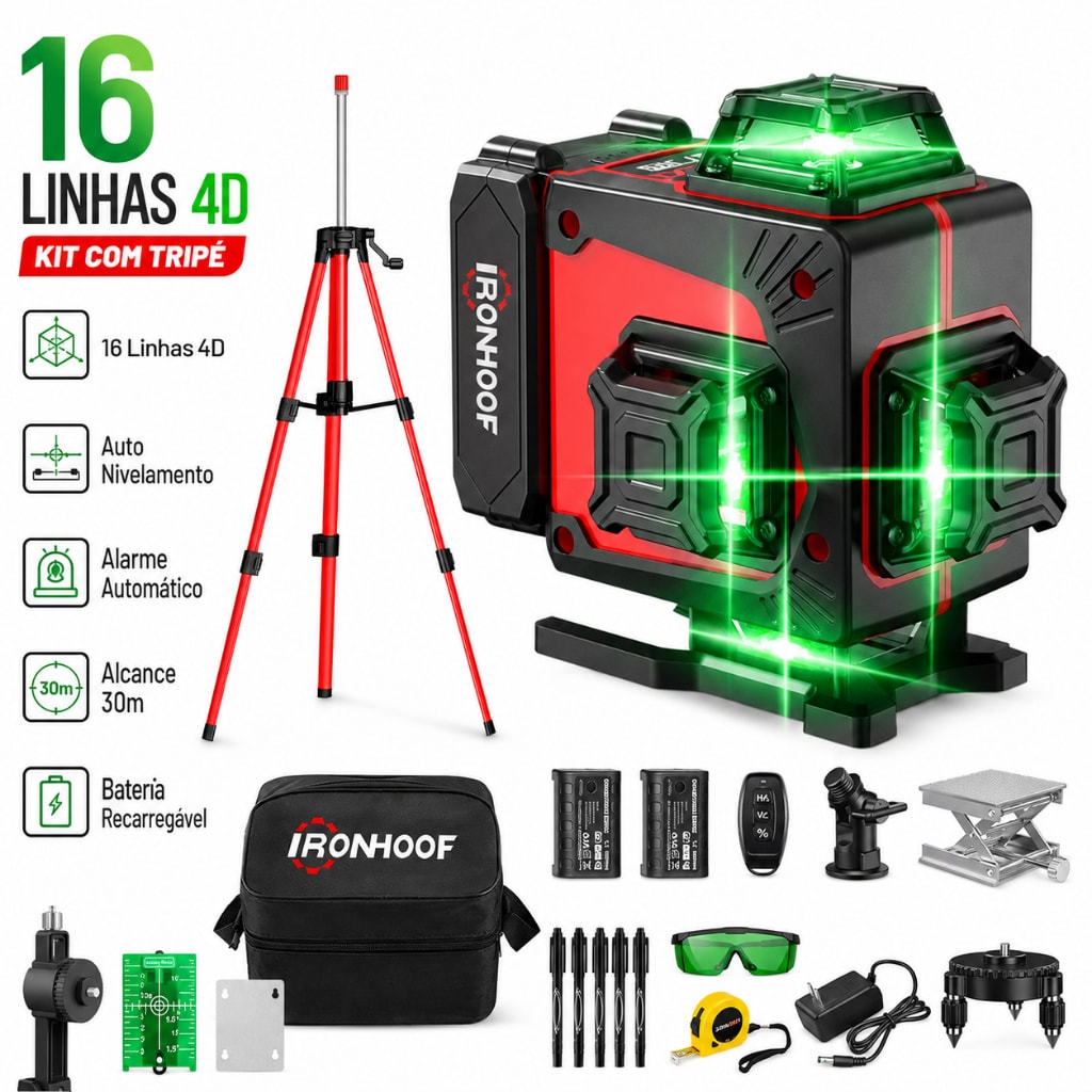 Imagem do Nivel Laser Profissional Com Tripe 16 2 Linhas Verde Autonivelante