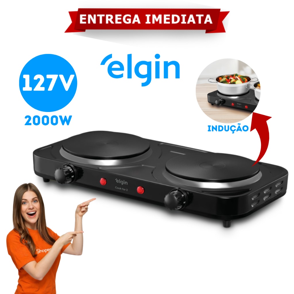 Imagem do Cooktop Elgin Fogao Eletrico 127v Preto 2 Bocas 5 Temperaturas