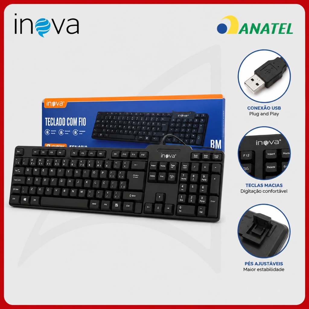 Imagem do Teclado Com Fio Usb Silencioso Para Computador Notebook Original Inova