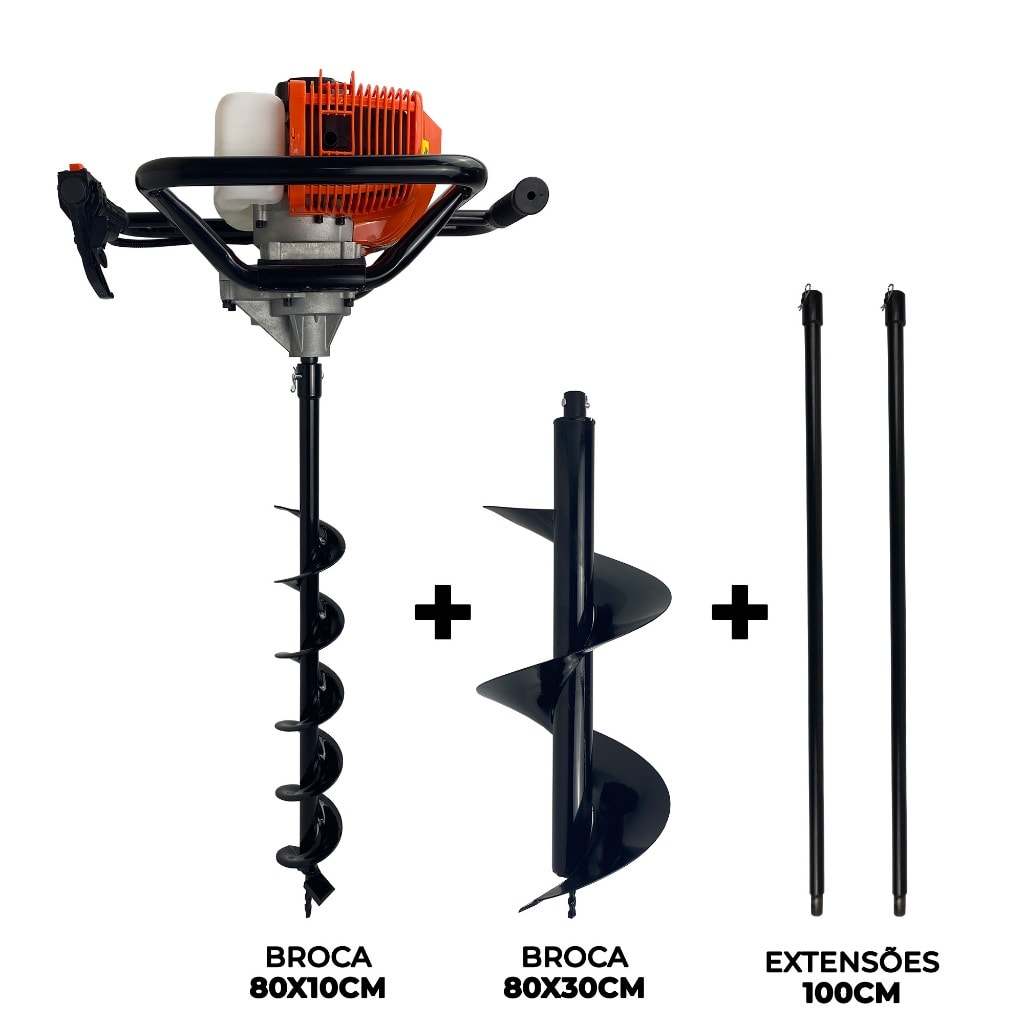 Imagem do Perfurador De Solo A Gasolina Profissional Com Brocas E Extensor 52cc 2 5hp Fak520ps Carbon Fak