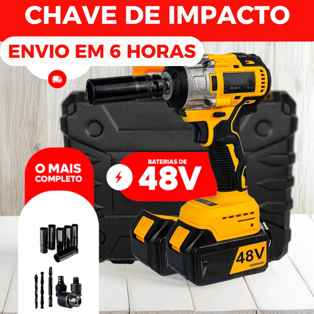 Imagem do Chave De Impacto 48v Eletrica Parafusadeira Furadeira Brushless 2 Baterias Kit Ferramentas Completo