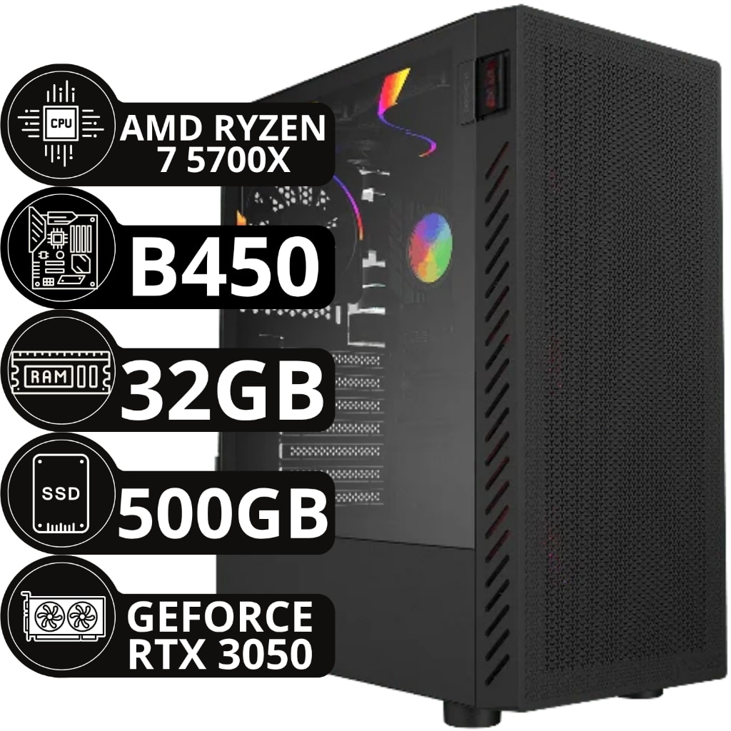 Imagem do Pc Gamer Amd Ryzen 7 5700x 32gb Rtx 3050 6gb Nvme 500gb