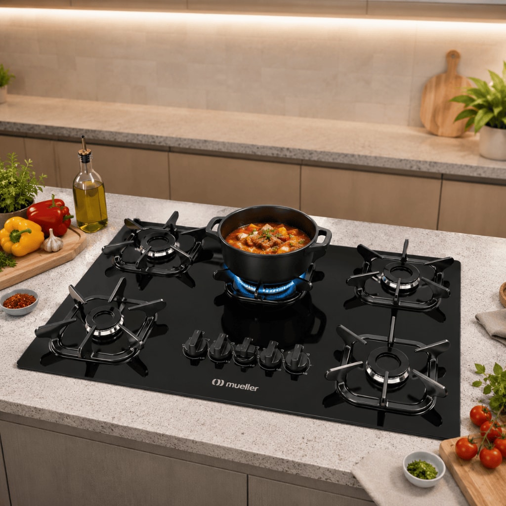 Imagem do Cooktop Mueller 5 Bocas Com Ultra Chama E Grades De Ferro Fundido