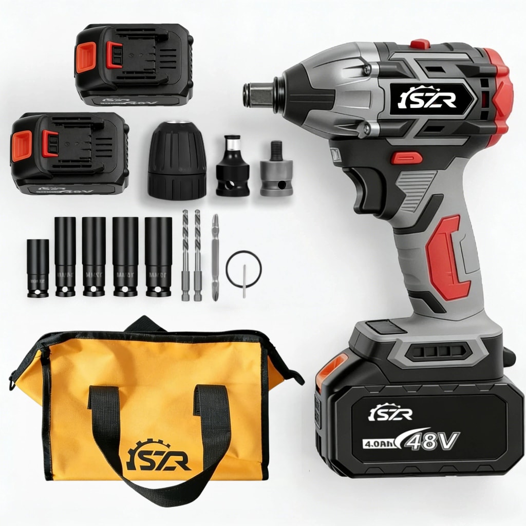 Imagem do Chave De Impacto 48v 400nm Eletrica Profissional Parafusadeira Furadeira Brushless 2 Baterias Kit Completo