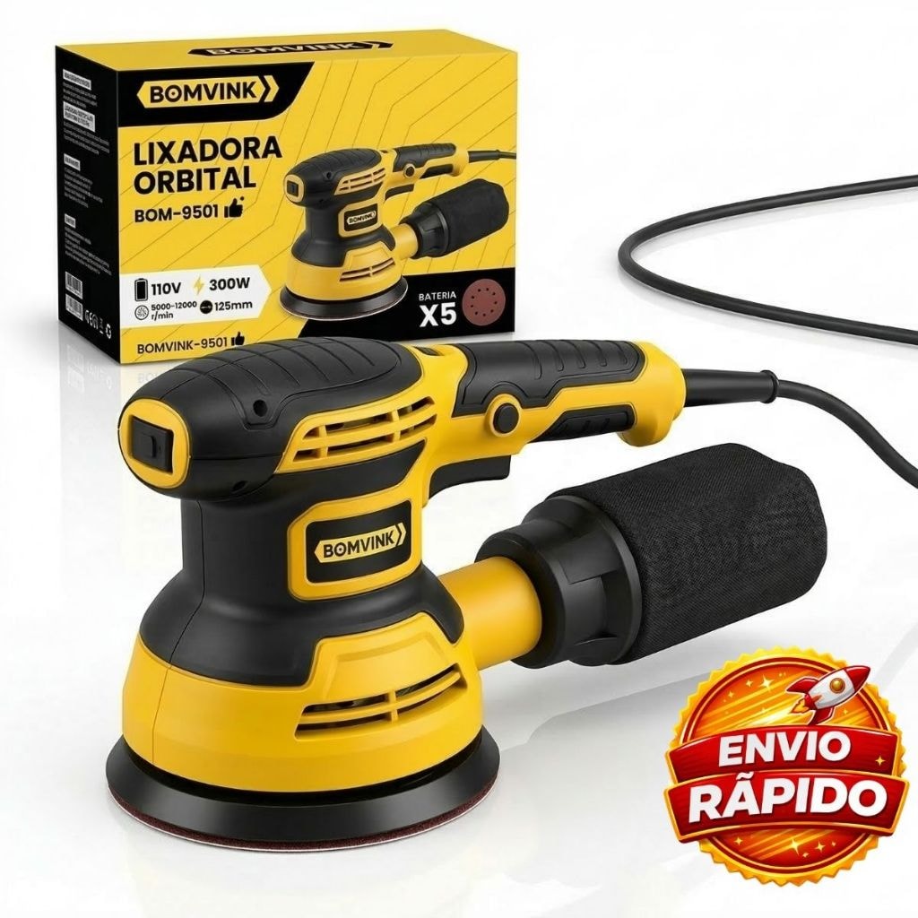 Imagem do Lixadeira Roto Orbital 5 Polegadas 110v 300w Com 16 Lixadeira Bomvink Bom 9501