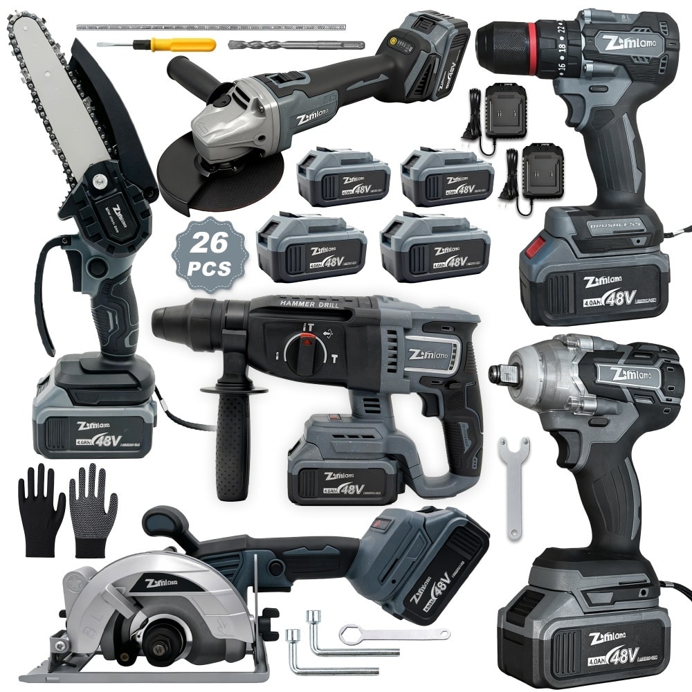 Imagem do Kit Ferramentas 6 Em 1 48v Brushless Furadeira Impacto Martelete Esmerilhadeira Serra