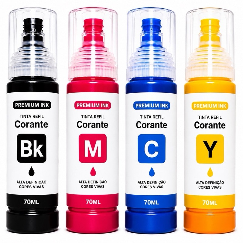 Imagem do Kit 4 Tintas Epson T544 70ml Compativel Ecotank L3250 L3150 L3210