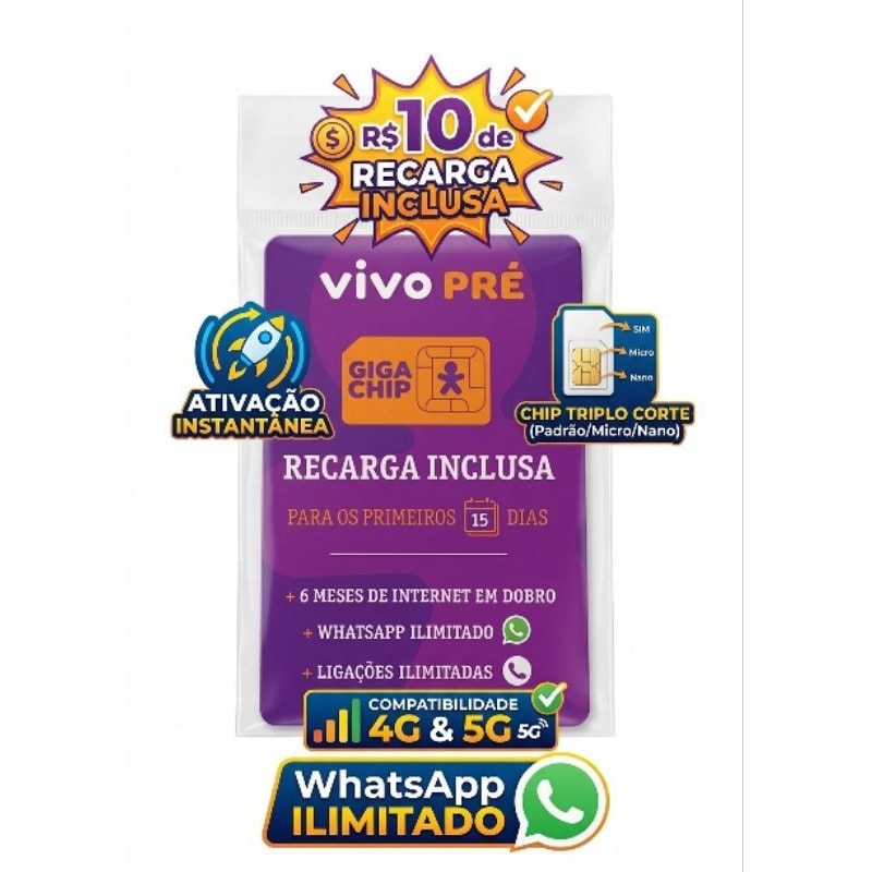 Imagem do Chip Vivo Pre Pago Padrao Micro Nano Recarga Inclusa Ativacao Instantanea