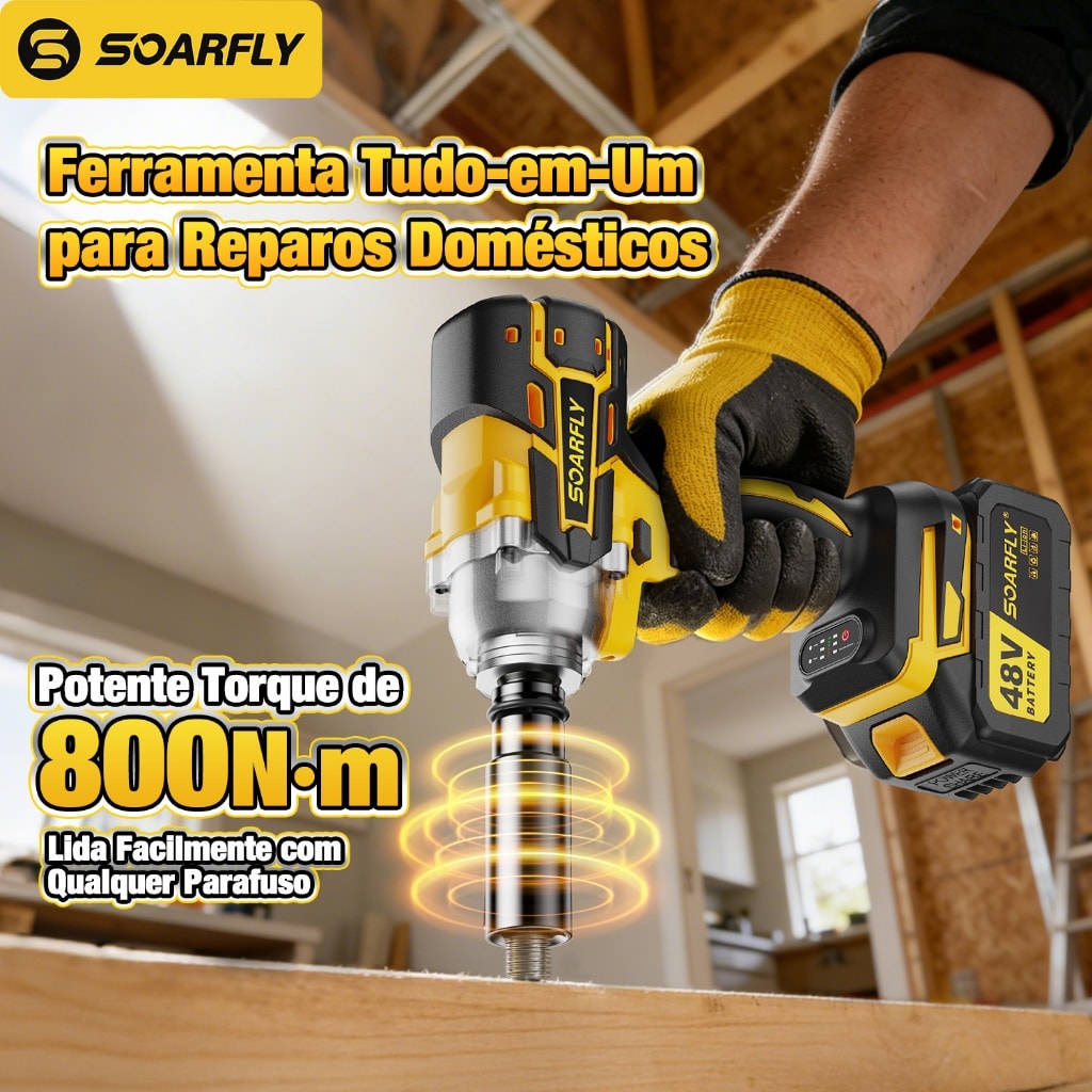 Imagem do Chave De Impacto 48v Eletrica 800nm Parafusadeira Furadeira Brushless 48v 2 Baterias Kit Ferramentas Completo