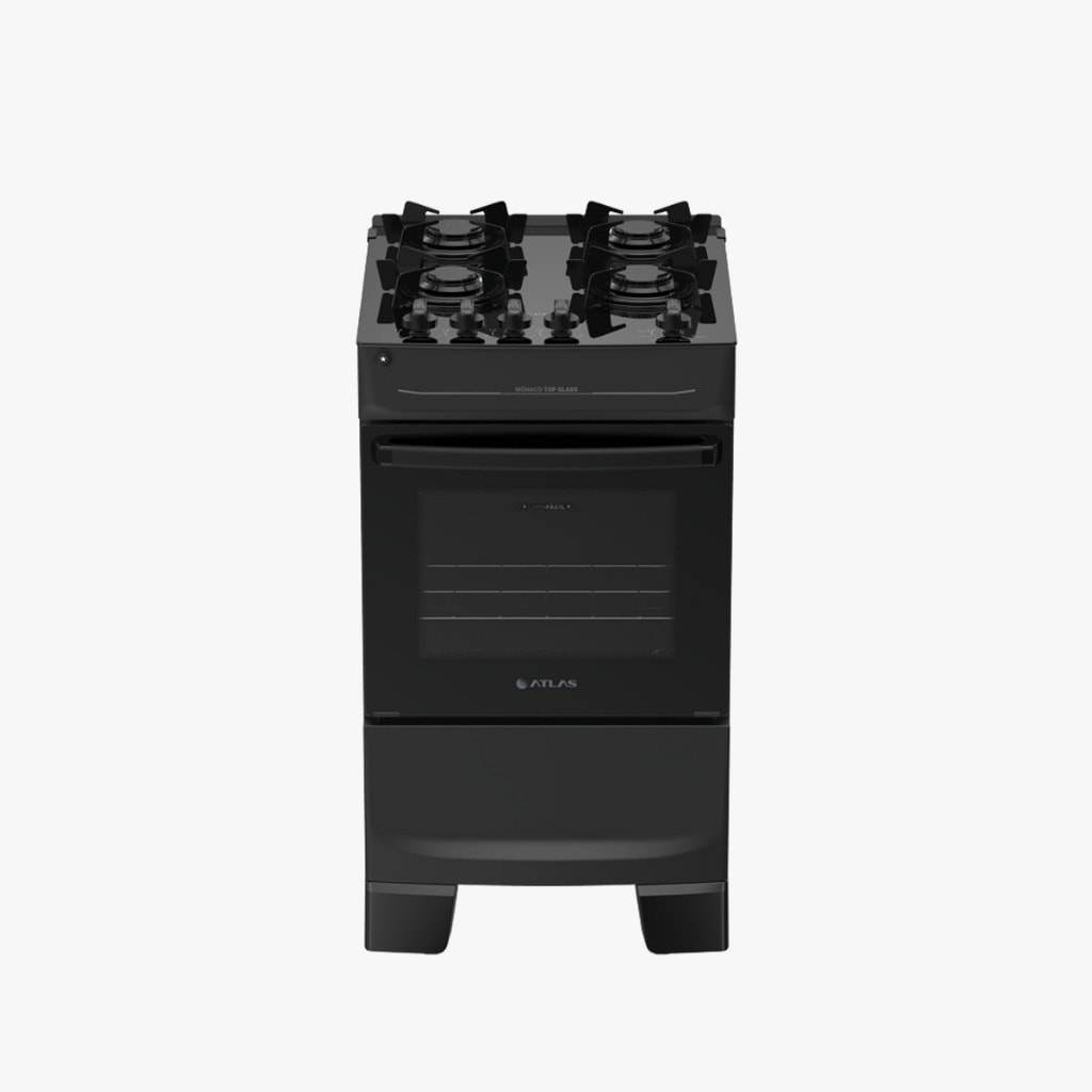 Imagem do Fogao 4 Bocas Preto Com Mesa De Vidro Atlas Monaco Top Glass Acendimento Automatico Bivolt