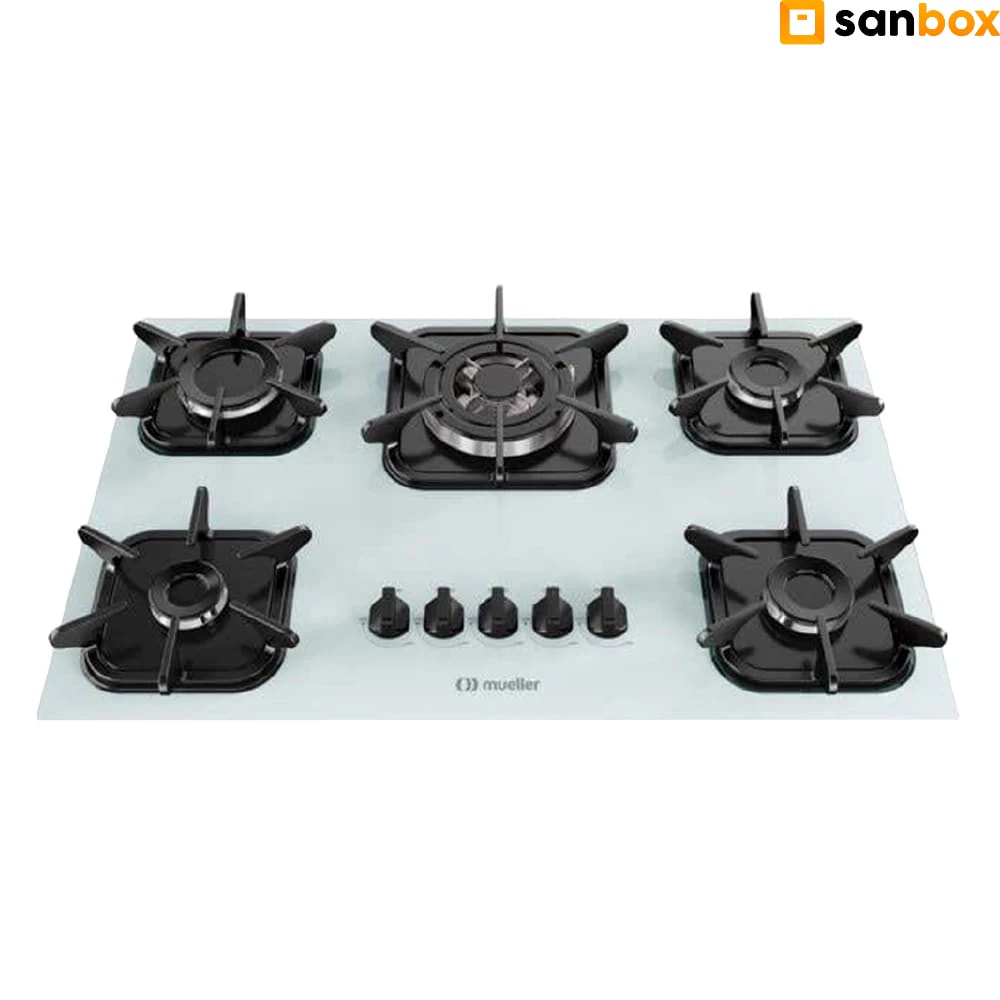 Imagem do Cooktop 5 Bocas Mueller Tripla Chama A Gas Mesa Vidro Branco Bivolt