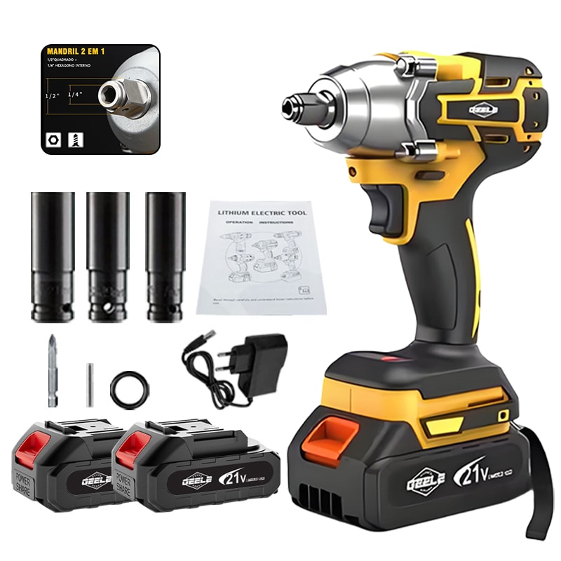 Imagem do Chave De Impacto 300nm Parafusadeira Furadeira 21v 2 Baterias Portatil Brushless