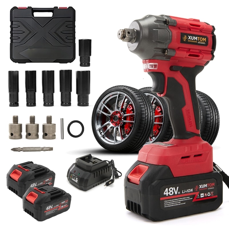 Imagem do Chave De Impacto 550nm Parafusadeira Furadeira Brushless 48v Com 2 Baterias Kit Ferramentas Completo