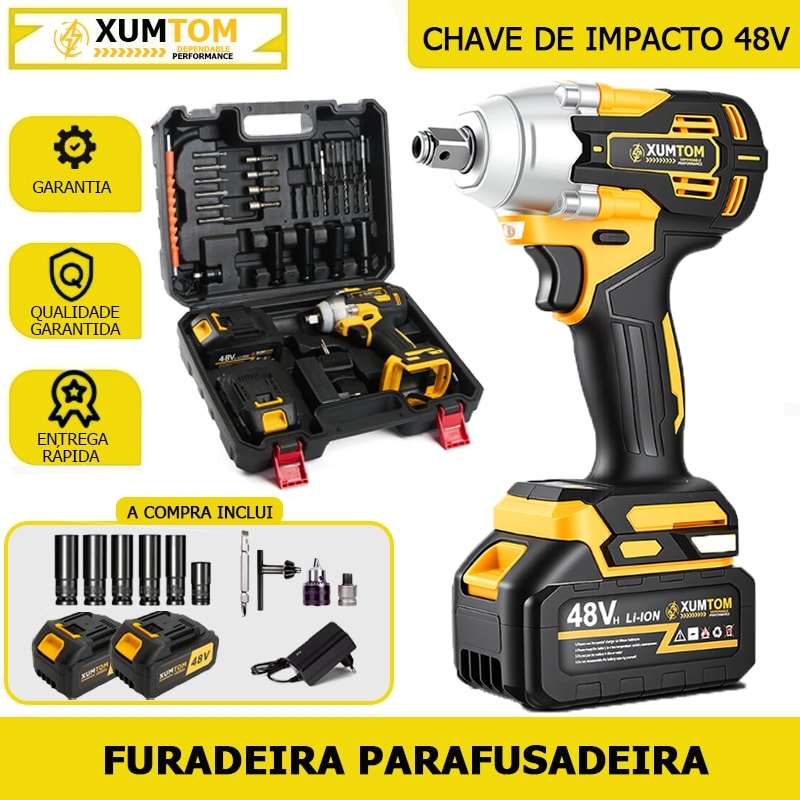 Imagem do Chave De Impacto Parafusadeira Furadeira 3 In 1 Brushless 350nm Com 2 Baterias E Maleta