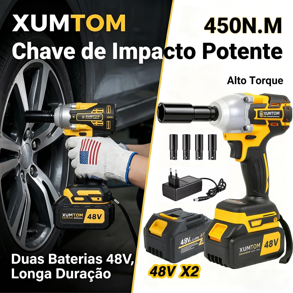 Imagem do Kit Chave Impacto 48v 450nm Brushless C Maleta Furadeira Parafusadeira 2 Baterias Bivolt Prof Automotivo