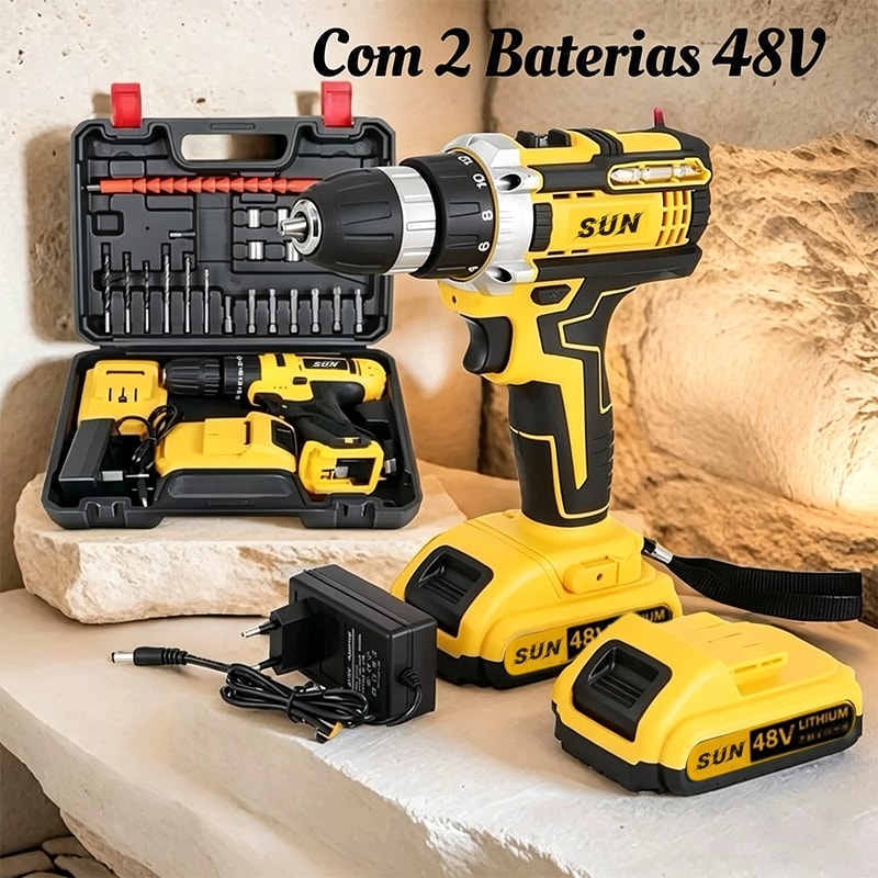 Imagem do Parafusadeira Furadeira Com 2 1baterias De 48v Maleta E Acessorios Completo Profissional