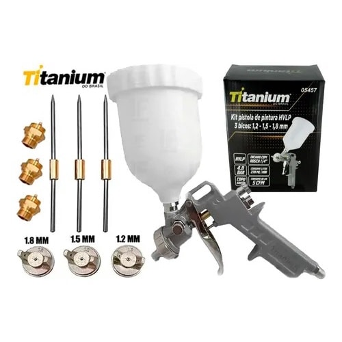 Imagem do Pistola Pintura Gravidade 600ml 3 Bicos 1 2 1 5 1 8 Titanium