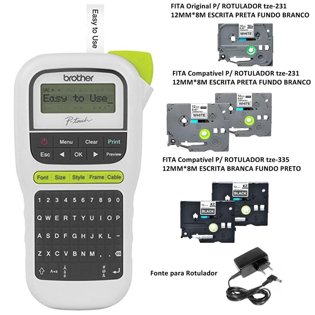 Imagem do Rotulador Eletronico Brother Pt H110 5 Fitas 1 Fonte