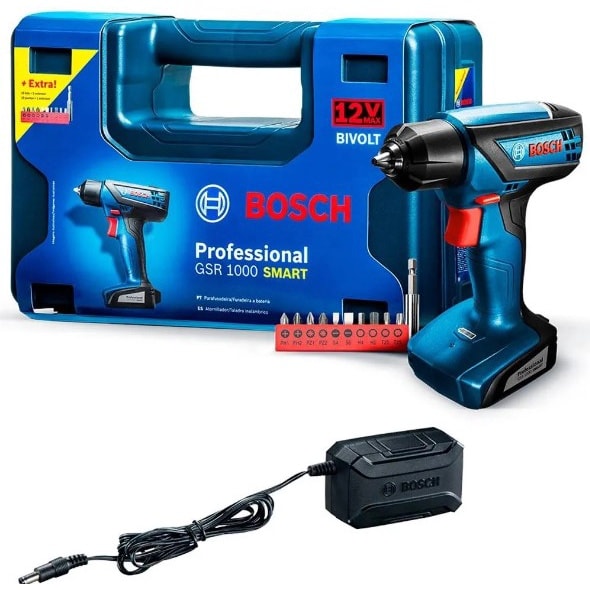 Imagem do Furadeira Parafusadeira Com 10 Bits 12v Gsr 1000 Smart Bosch