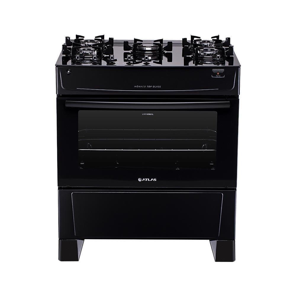 Imagem do Fogao De Piso Atlas 5 Bocas Monaco Top Glass Mesa De Vidro Preto Bivolt