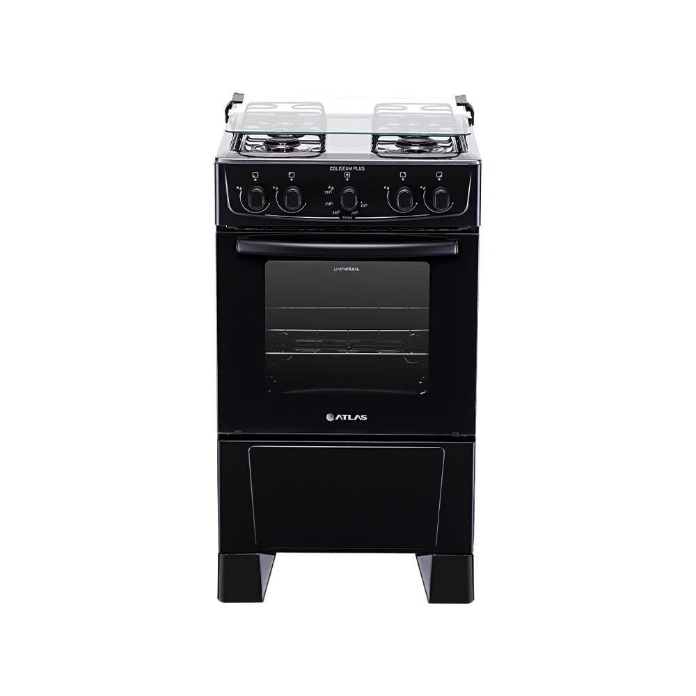 Imagem do Fogao De Piso Atlas 4 Bocas Coliseum Plus Mesa Inox Preto Bivolt