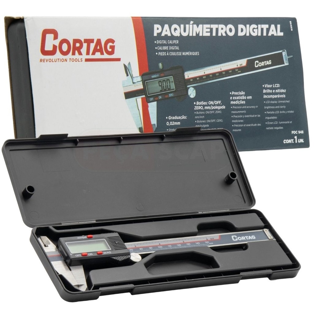 Imagem do Paquimetro Metalico Com Visor Digital Profissional 150mm 6 Com Estojo Cortag