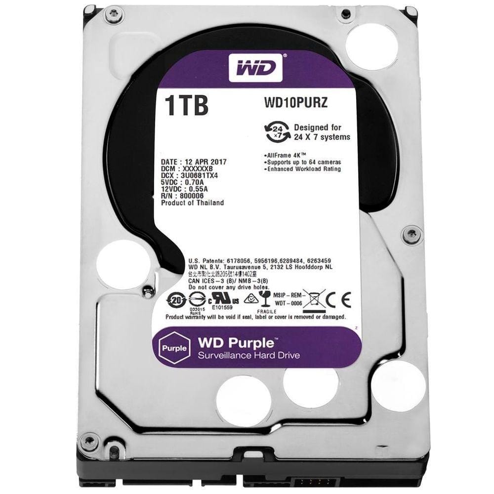Imagem do Hd Interno 1tb Sata Iii 64mb Purple Wd10purz Western Digital