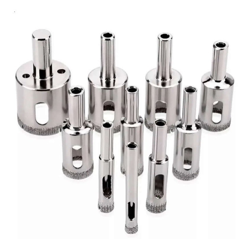 Imagem do Kit Jogo 10 Brocas Serra Copo Diamantadas Para Vidro Marmore Piso Ceramicas De 6mm A 30mm