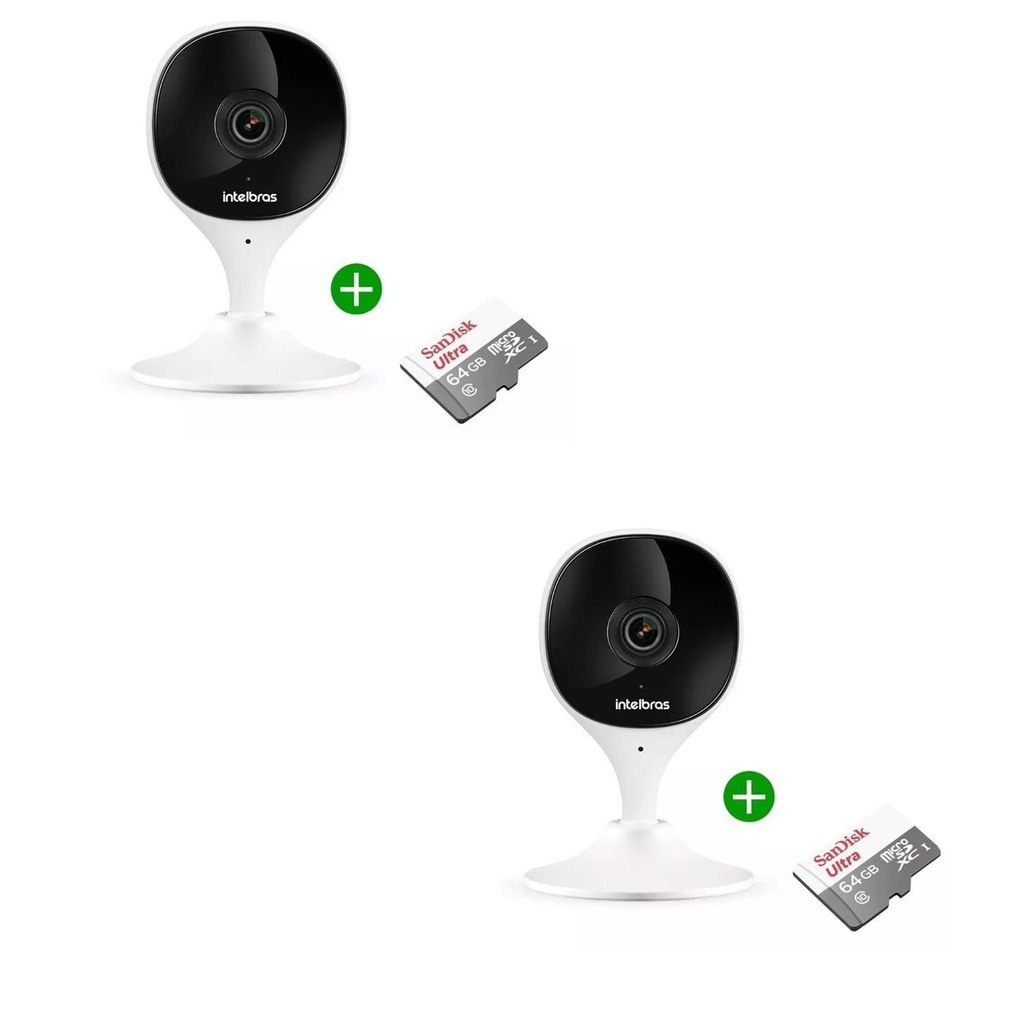 Imagem do Kit 2 Camera Wifi Imx Mibo Full Hd Intelbras Branca C Cartao 64gb