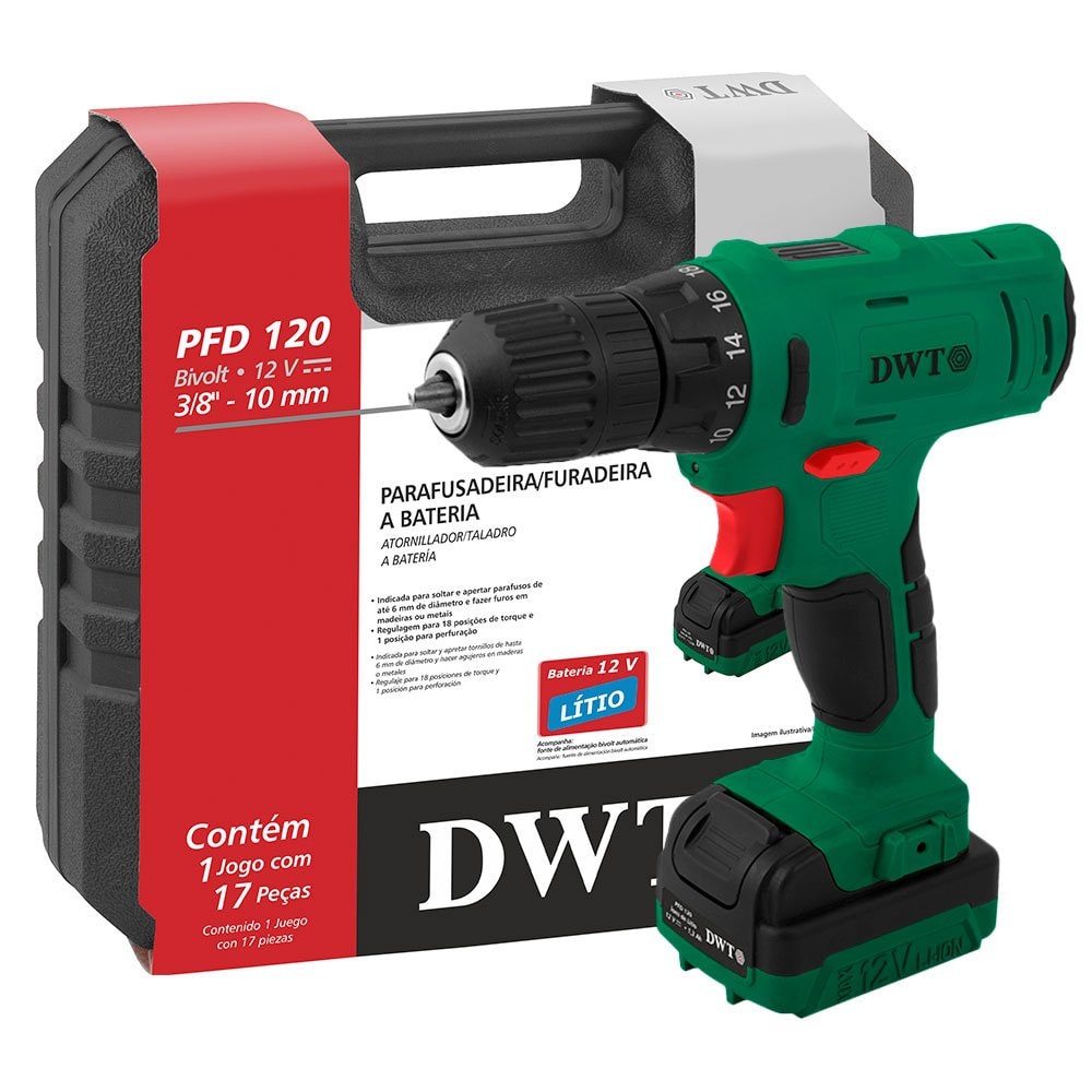 Imagem do Parafusadeira Furadeira A Bateria 12v Pfd120 Bivolt Dwt